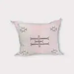 Cactus silk cushion cover - pink with brown embroidered pattern