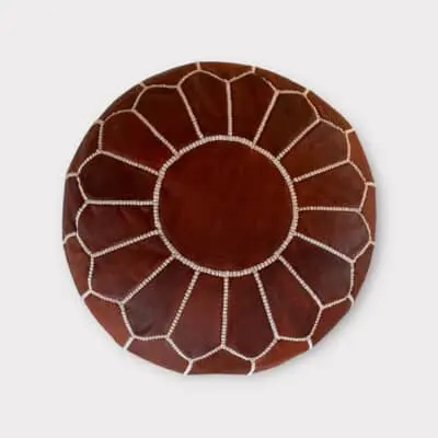 Moroccan pouf in a cognac colored leather