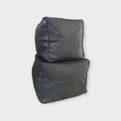 square black leather pouf