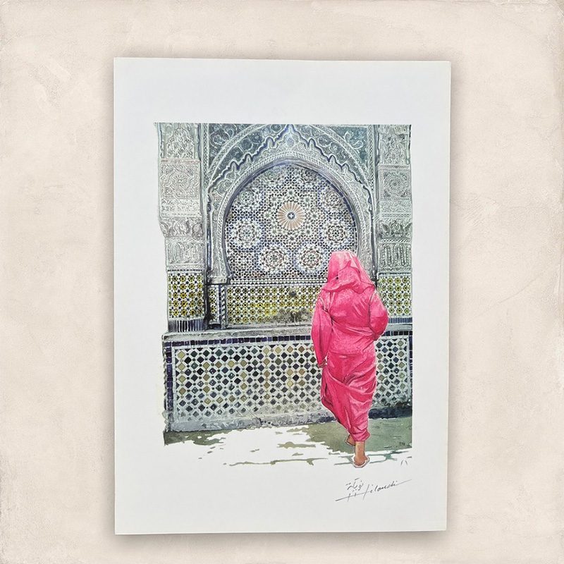 Marokkansk kunstværk af en kvinde i pink