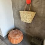 Moroccan pouf light brown with Moroccan pattern