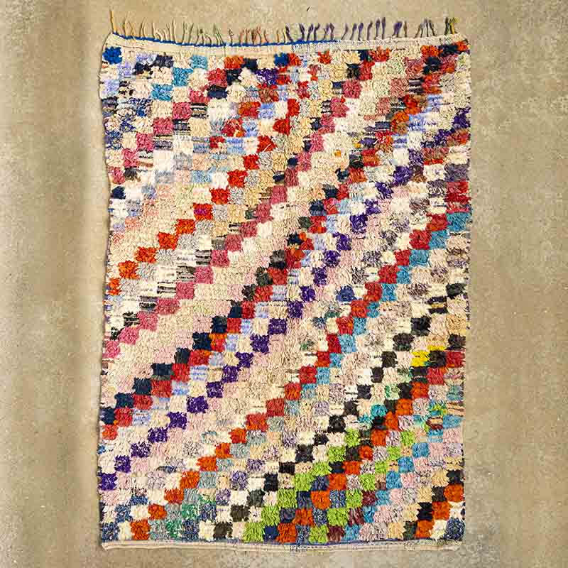 Håndvævet Bouchrouite tæppe i flerfarvet mønster
