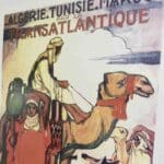 Kunstværk af marokkanske mænd der rider på kameler