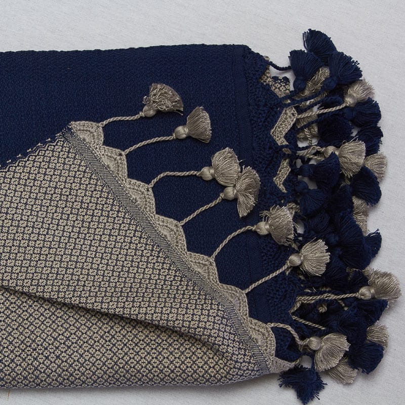 Marokkansk håndvævet hammam håndklæde i blå og grå