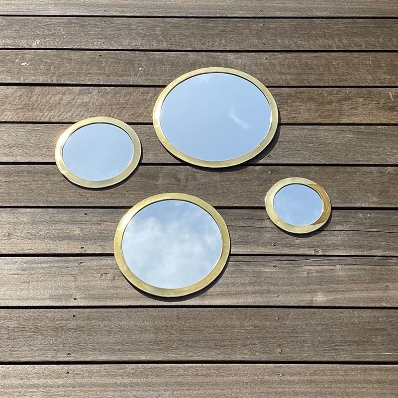 Marokkanske håndlavede runde spejle med guld kant i fire forskellige størrelser