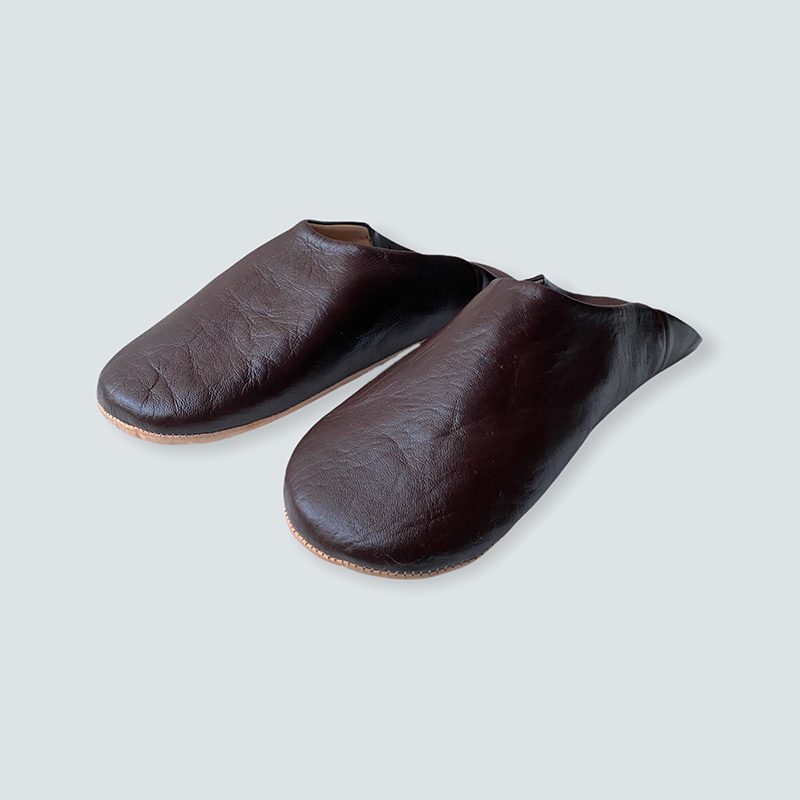 Marokkanske håndlavede slippers i mørkebrun