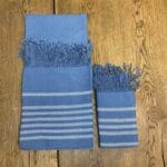 to marokkanske håndvævede hammam håndklæder i blå i lille og stor størrelse