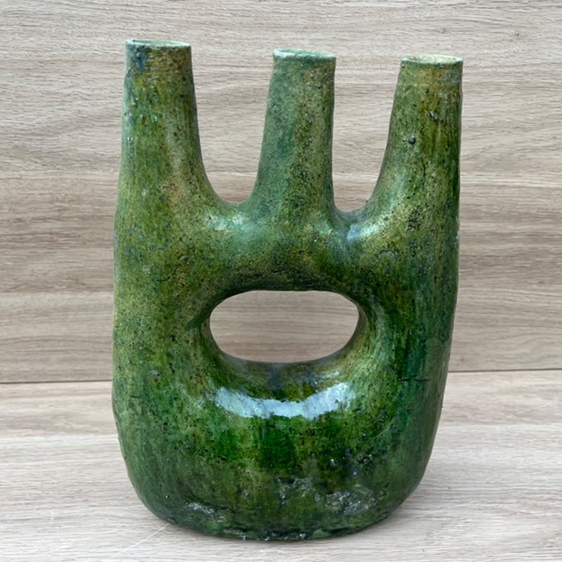3-armet lysestage i tamegroute grøn keramik