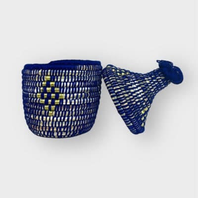 Small blue basket with gold pattern