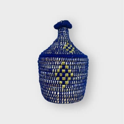 Small blue basket with gold pattern