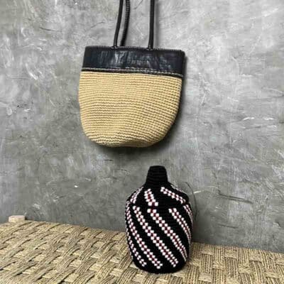 Berber basket in black and red striped pattern
