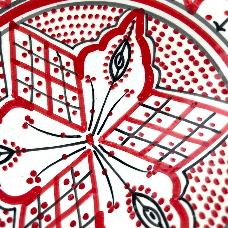 Unikt marokkansk keramik - tallerken med marokkansk mønster i rød