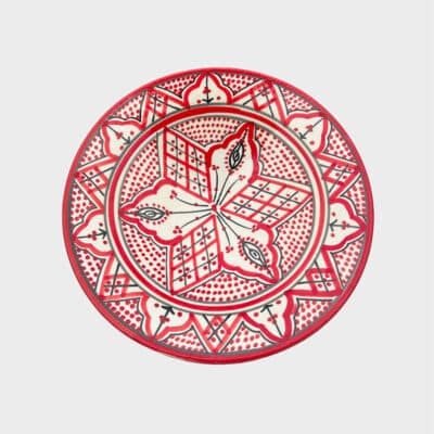 Unikt marokkansk keramik - tallerken med marokkansk mønster i rød