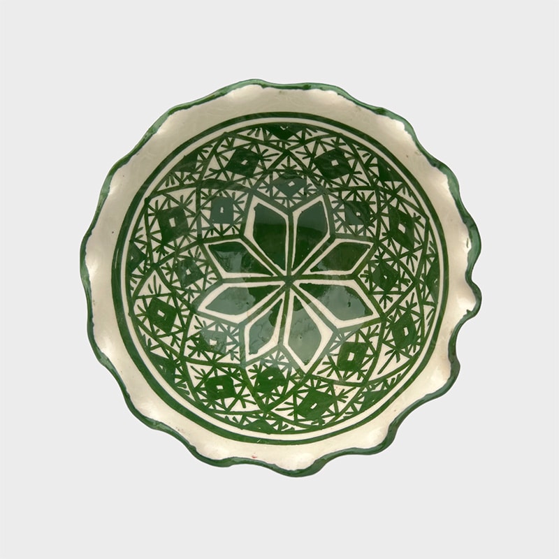 marokkansk skål 12,5 cm. bølge-grøn