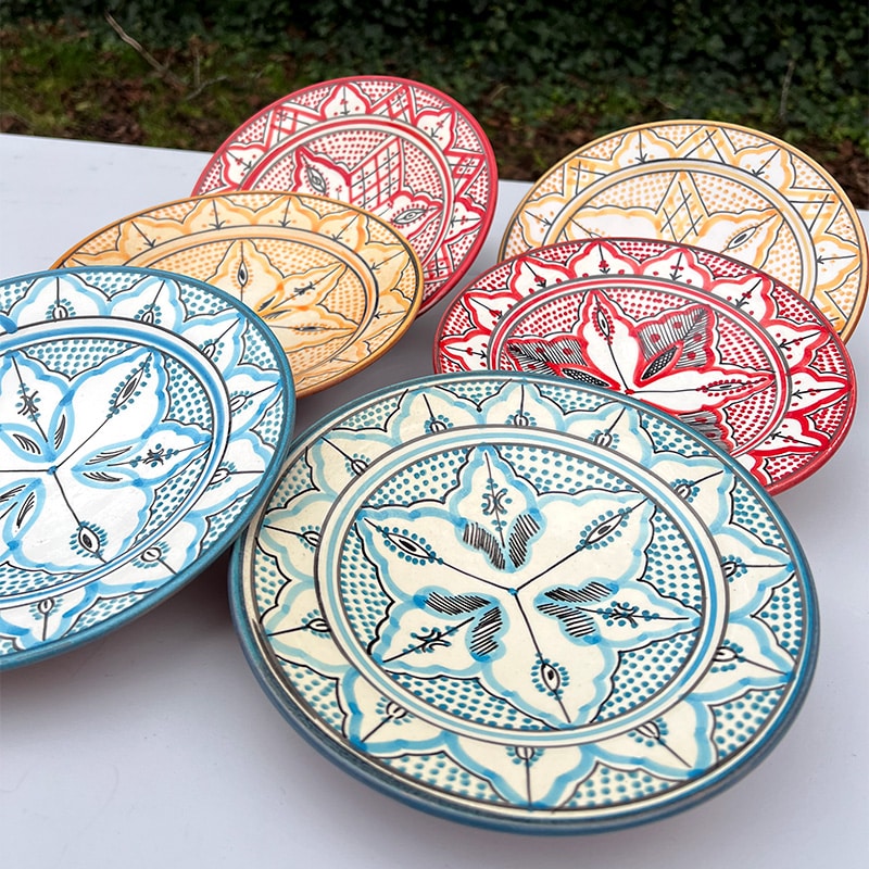 Unikt marokkansk keramik - tallerken med marokkansk mønster - alle farver