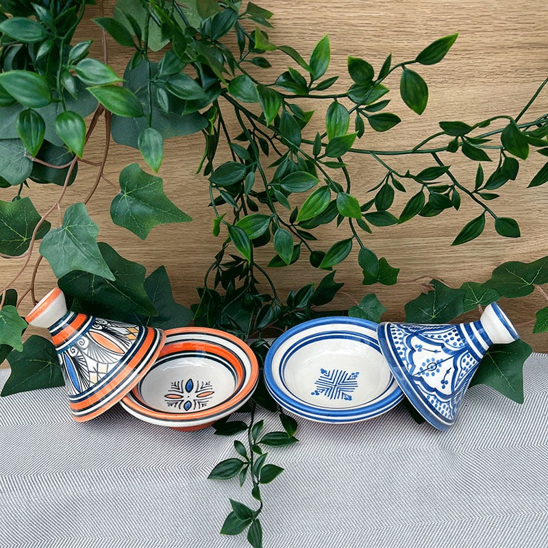 marokkansk keramik tagine blå 11 cm og orange 11 cm