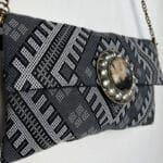 Handbag ODETTE with black and gray patterned fabric