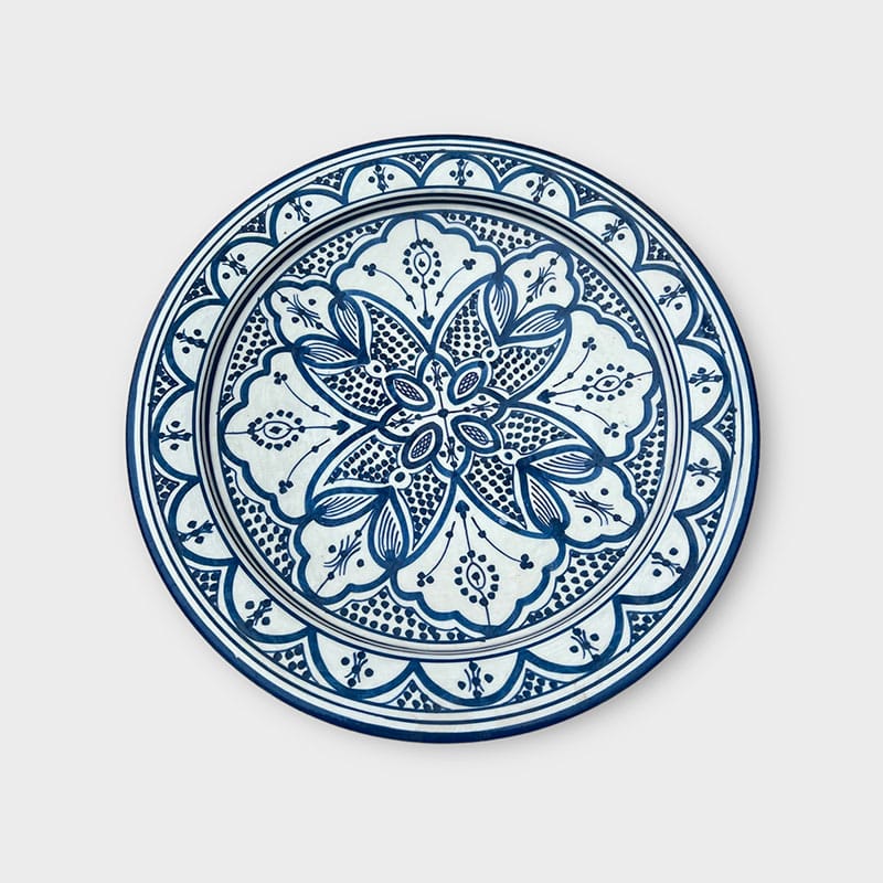 Billede af Marokkanske fad 35 cm. BLÅTONER - Blå blomst