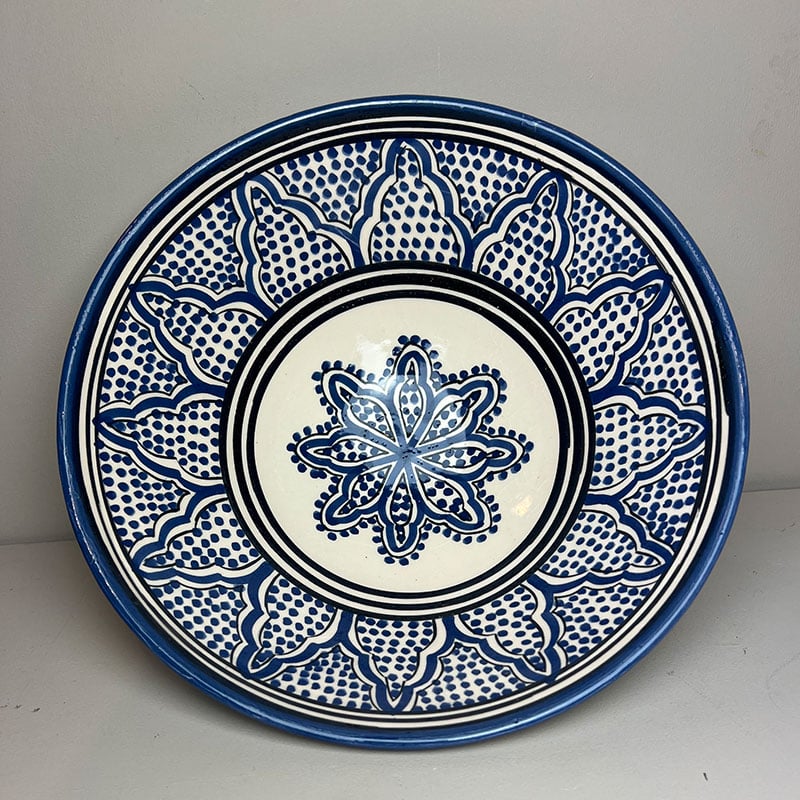 Se Marokkansk Keramik skål - 26cm BLÅ OG VIOLETTE TONER - Blå stjerne hos Tibladin.dk