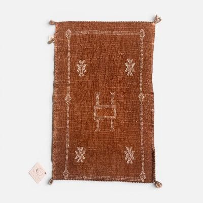 Motif 1 in earthy tones. Cactus silk pillowcase handmade in Morocco. Measures 40x60 cm.