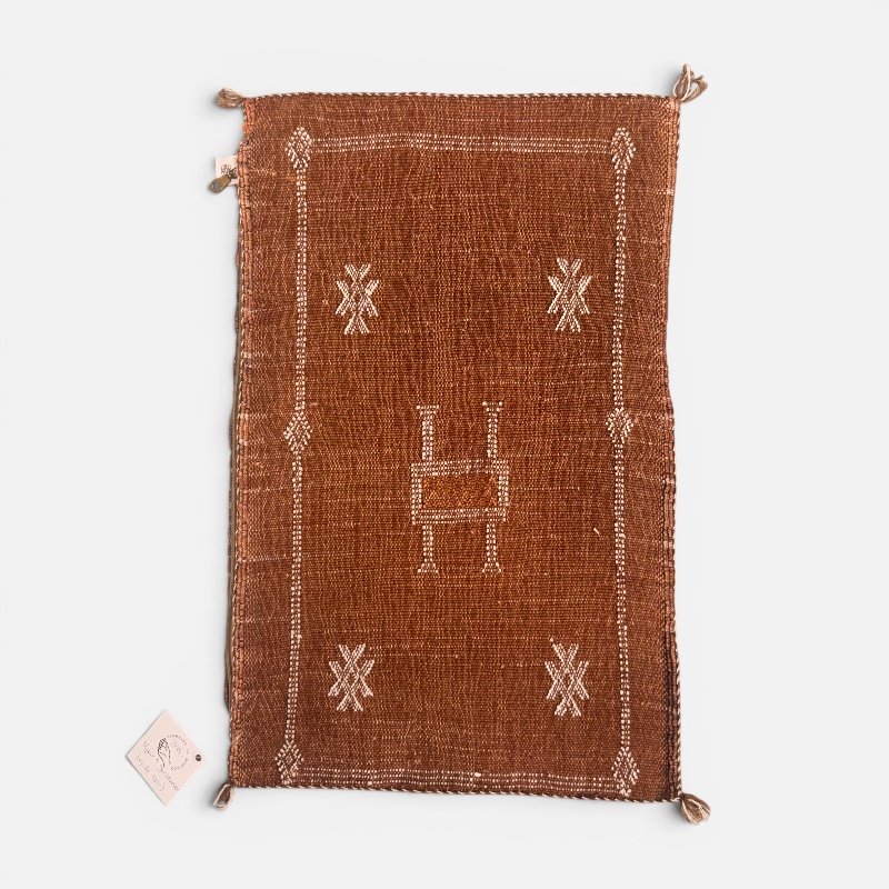 Motif 1 in earthy tones. Cactus silk pillowcase handmade in Morocco. Measures 40x60 cm.