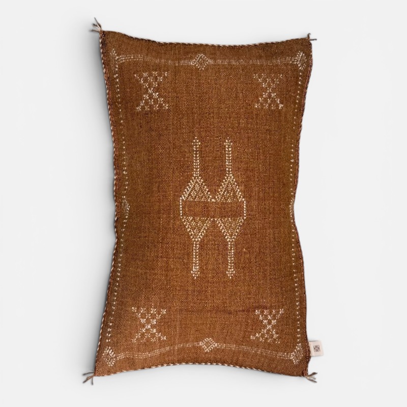 Motif 2 in earthy tones. Cactus silk pillowcase handmade in Morocco. Measures 40x60 cm.