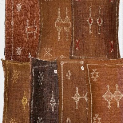 Earth-colored cactus silk pillowcases handmade in Morocco. Measures approx. 40x60 cm.