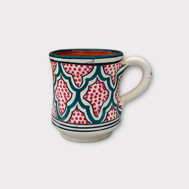 Billede af Marokkanske keramik krus med hank - rød/turkis