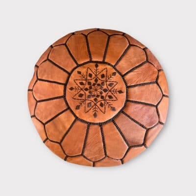 Moroccan pouf light brown with dark brown stitching