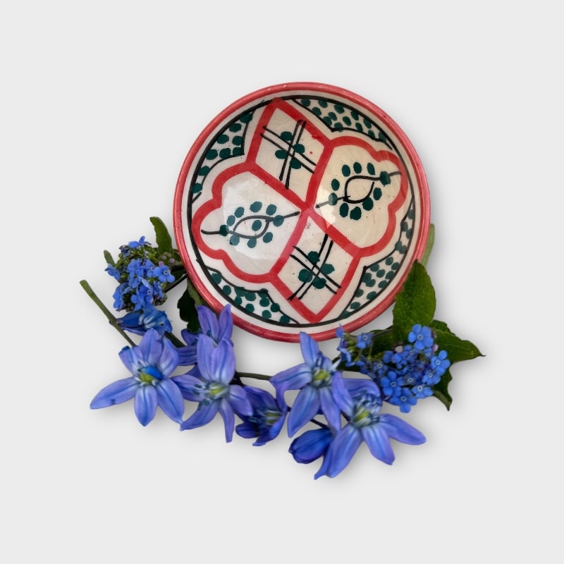 Se Marokkansk keramik skål - 8,5 cm. - Rød/grøn hos Tibladin.dk