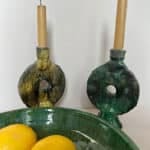 Moroccan Tamegroute ceramic candle holder_green&yellow