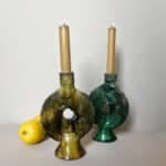 Moroccan Tamegroute ceramic candle holder_green&yellow