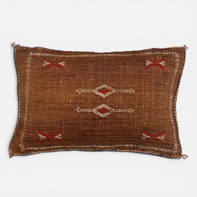Motif 3 in earthy tones. Cactus silk pillowcase handmade in Morocco. Measures 40x60 cm.