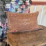 Motif 3 in earthy tones. Cactus silk pillowcase handmade in Morocco. Measures 40x60 cm.