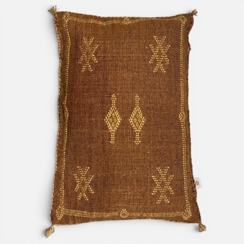 Motif 4 in earthy tones. Cactus silk pillowcase handmade in Morocco. Measures 40x60 cm.