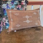 Motif 6 in earthy tones. Cactus silk pillowcase handmade in Morocco. Measures 40x60 cm.