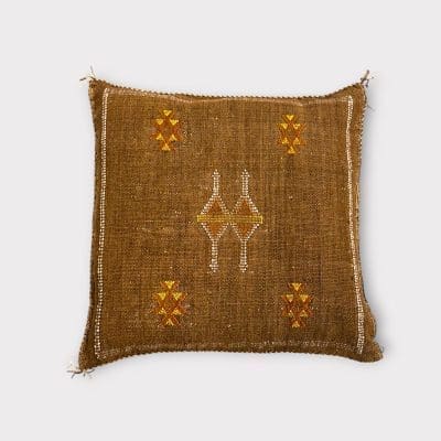 Cactus silk pillowcase in mocha/brownish colors. All variants are unique. Handwoven in Morocco from cactus silk extracted in the Sahara. Variant 3.
