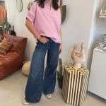 Angel blush shirt in roze met witte strepen en opgestikte engelenvleugels op de rug