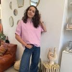 Angel blush shirt in roze met witte strepen en opgestikte engelenvleugels op de rug