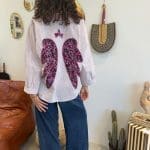 Shirt_ANGEL BERRY_M shirt with old pink and white stripes with long sleeves and sewn angel wings on the back