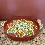 plateau en bois peint_TERRA aux couleurs terre cuite poussiéreuse et verte