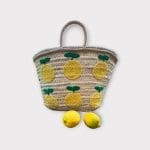 LEMON LOVE_panier - panier en osier avec 6 citrons jaunes brodés avec des feuilles vertes