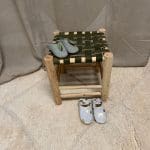 green leather stool set up