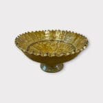 32 cm diameter 15 cm H grön och gul skål med tandad kant på fot