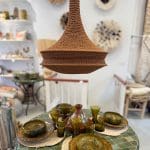 Crochet lamp rust colored in three sizes. Crocheted in nylon yarn