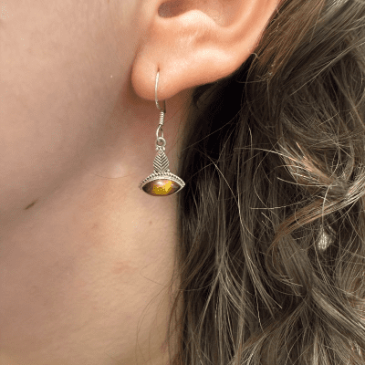 Boucles d'oreilles pendantes œil de tigre en argent
