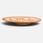 Orange marokkansk keramikfad håndlavet i Marokko. Smukt detaljeret mønster. Måler 35 cm i diameter.