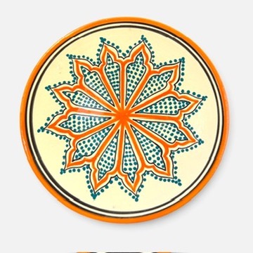 orange keramik tallerken håndlavet i marokko, måler 26 cm