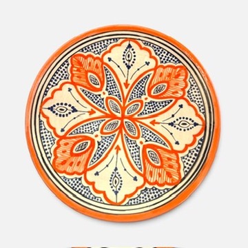 orange keramik tallerken håndlavet i marokko, måler 26 cm