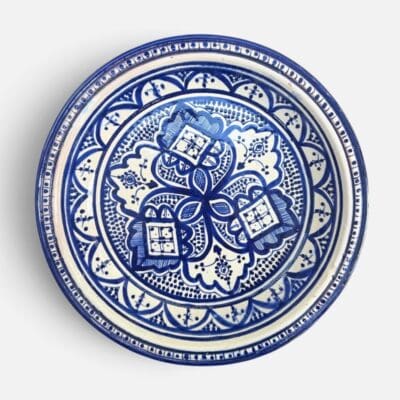 Couscous-Schale, 32 cm Durchmesser, marineblau mit aufwendigem Muster. Handgefertigt in Marokko.